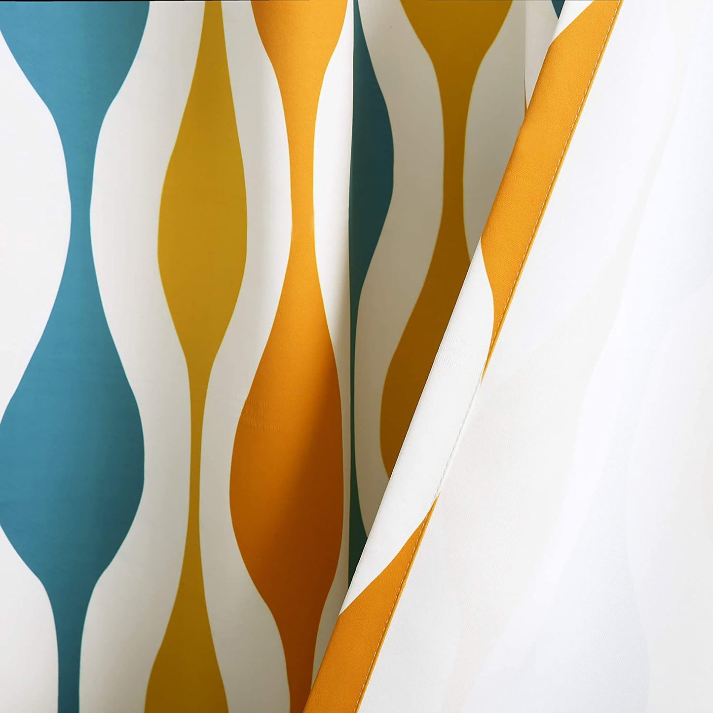 Mid Century Geo Room Darkening Window Curtain Panel Pair 84x52 Inch - Turquoise and Orange