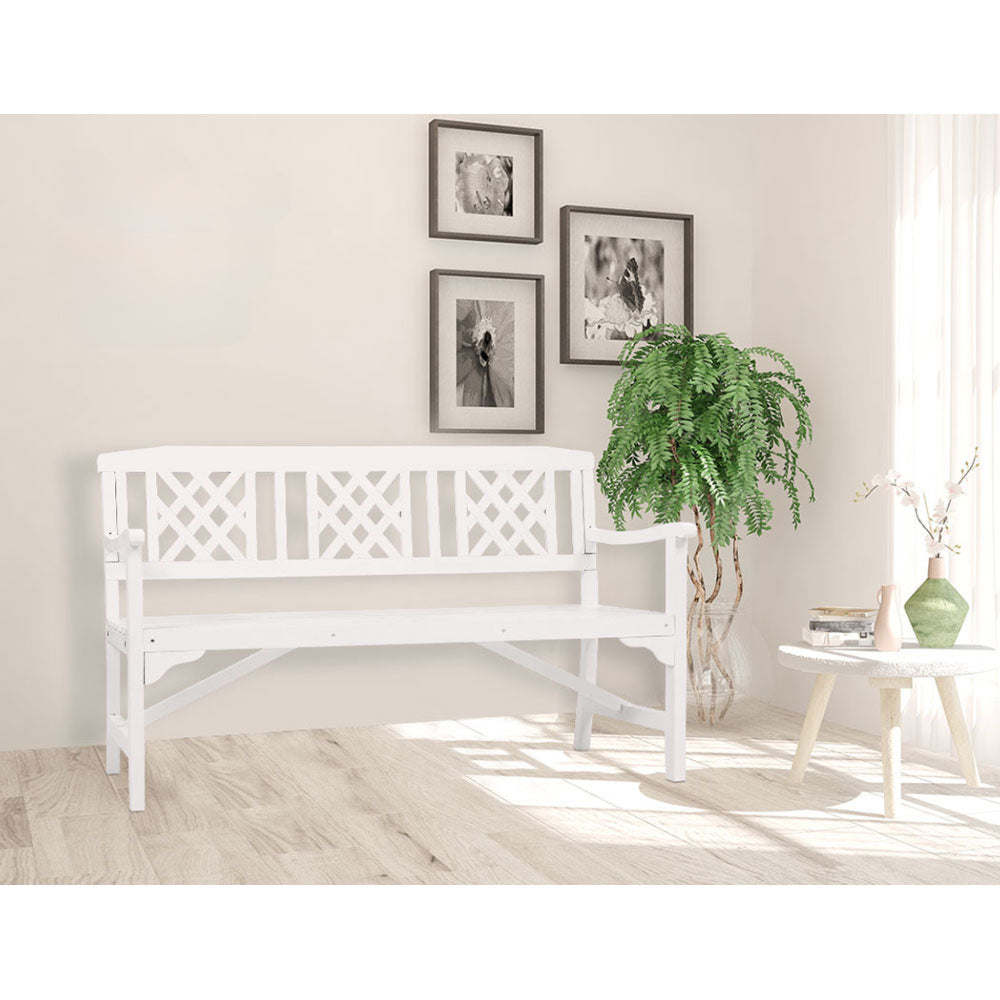 Wooden Outdoor Garden Bench Patio Lounge Chair 3 Seater - White