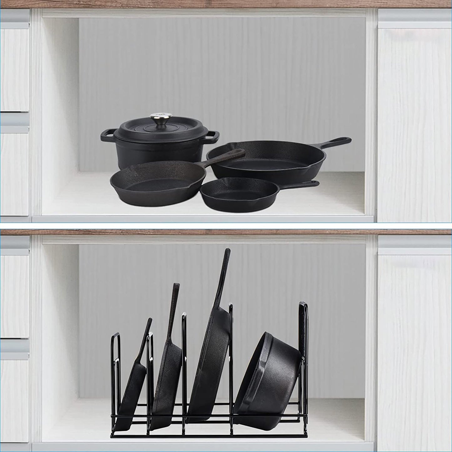Heavy Duty Pan Organizer 5 Tier Pot and Pan Organizer Rack with Durable Steel Construction - Black