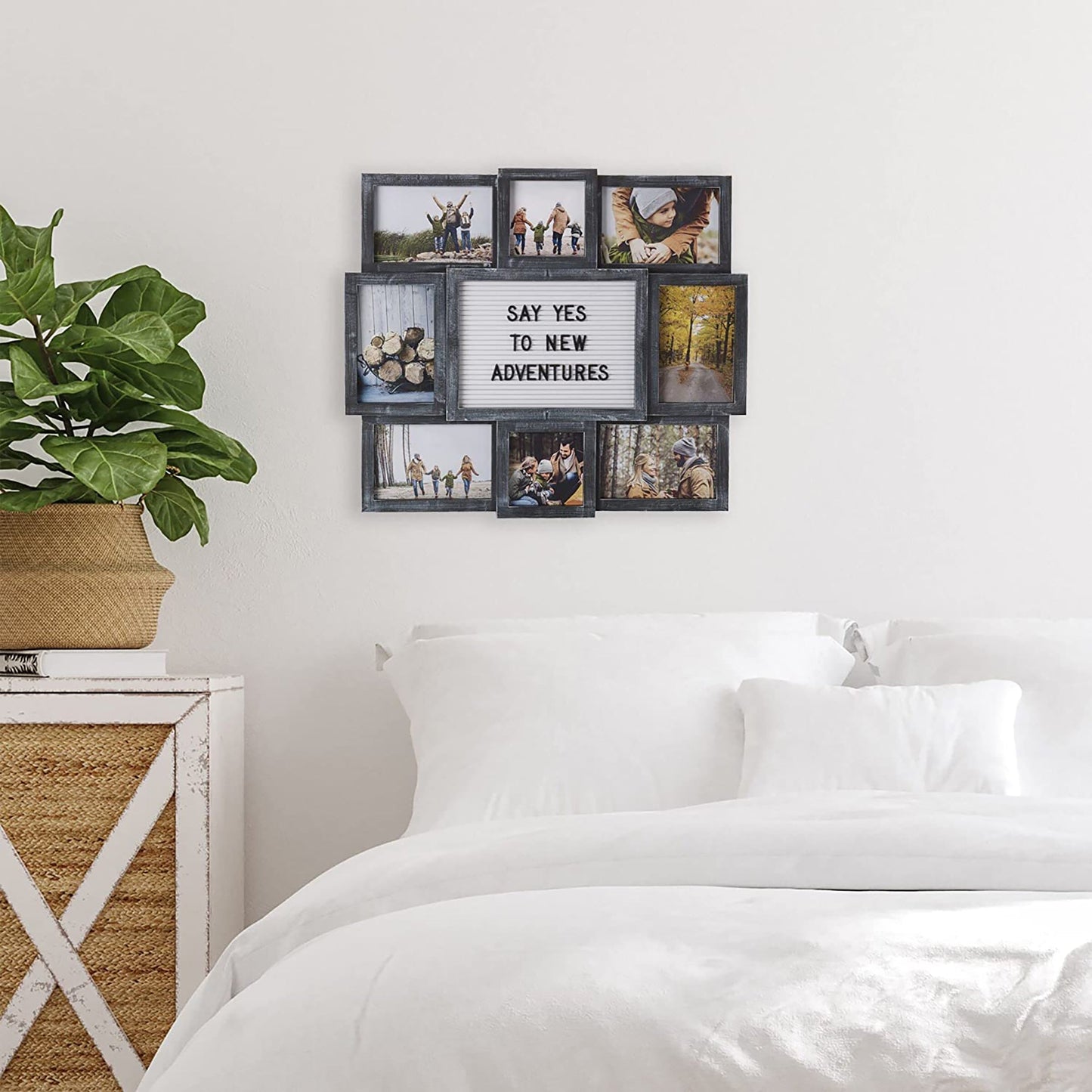 Customizable Wall Mount Letterboard 8-Opening Photo Collage Picture Frame - Black