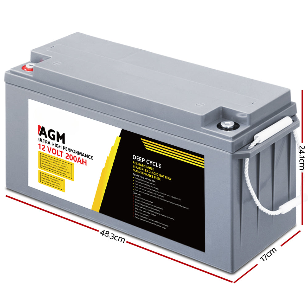 Solar Powered Marine Battery Battery Caravan Box AGM 200Ah - 12V