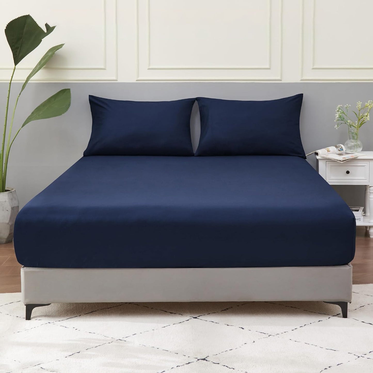 1200TC Sateen Weave Premium 100% Cotton Fitted Sheet - Navy