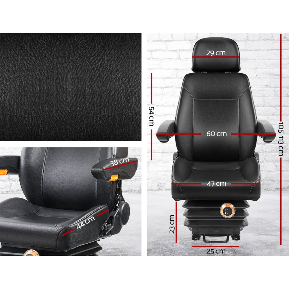 Truck Vehicle Car PU Leather Suspension Tractor Seat - Black