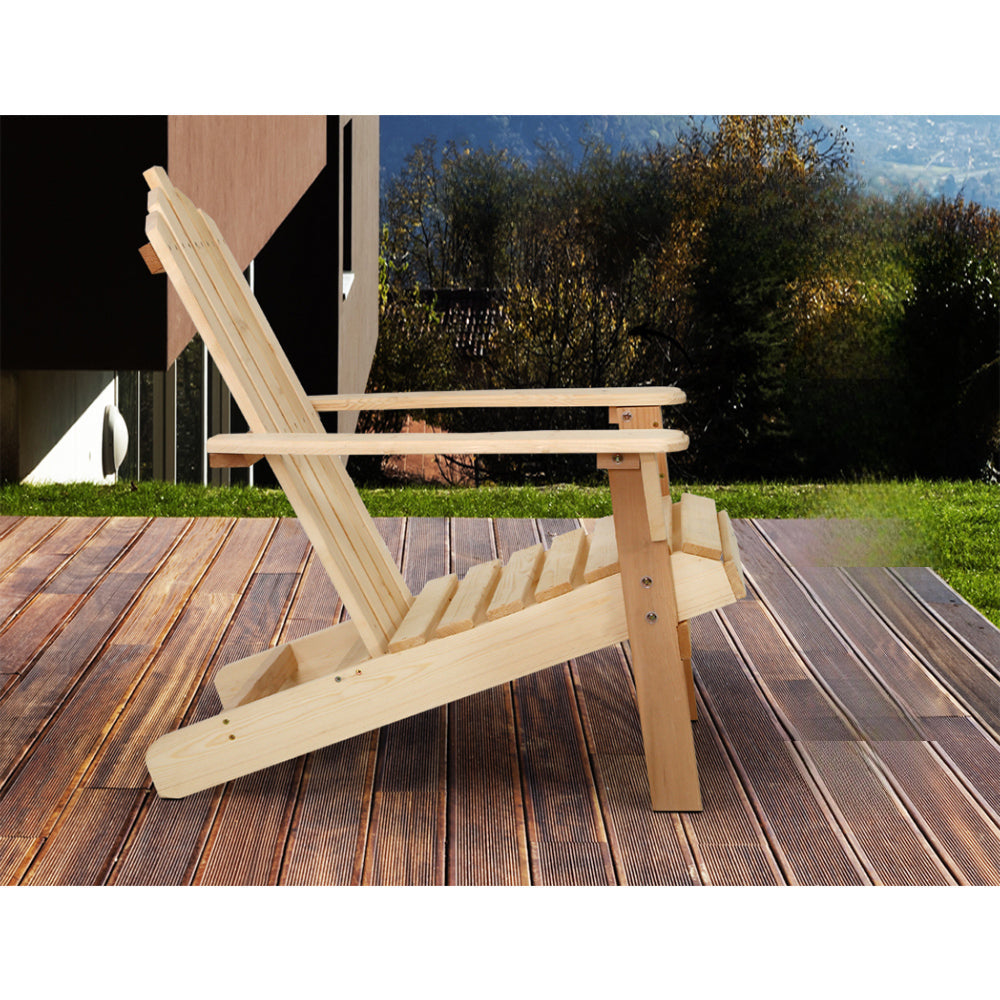 Outdoor Sun Lounge Beach Wooden Adirondack Patio Chair Table - Natural Wood