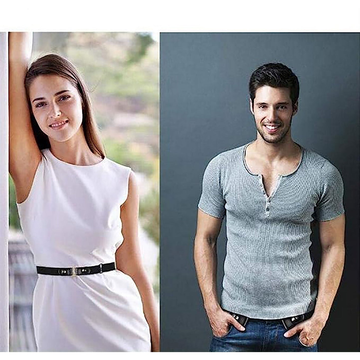 Buckle free No Hassle Elastic Invisible Belt for Jeans Made with Genuine Leather - Black