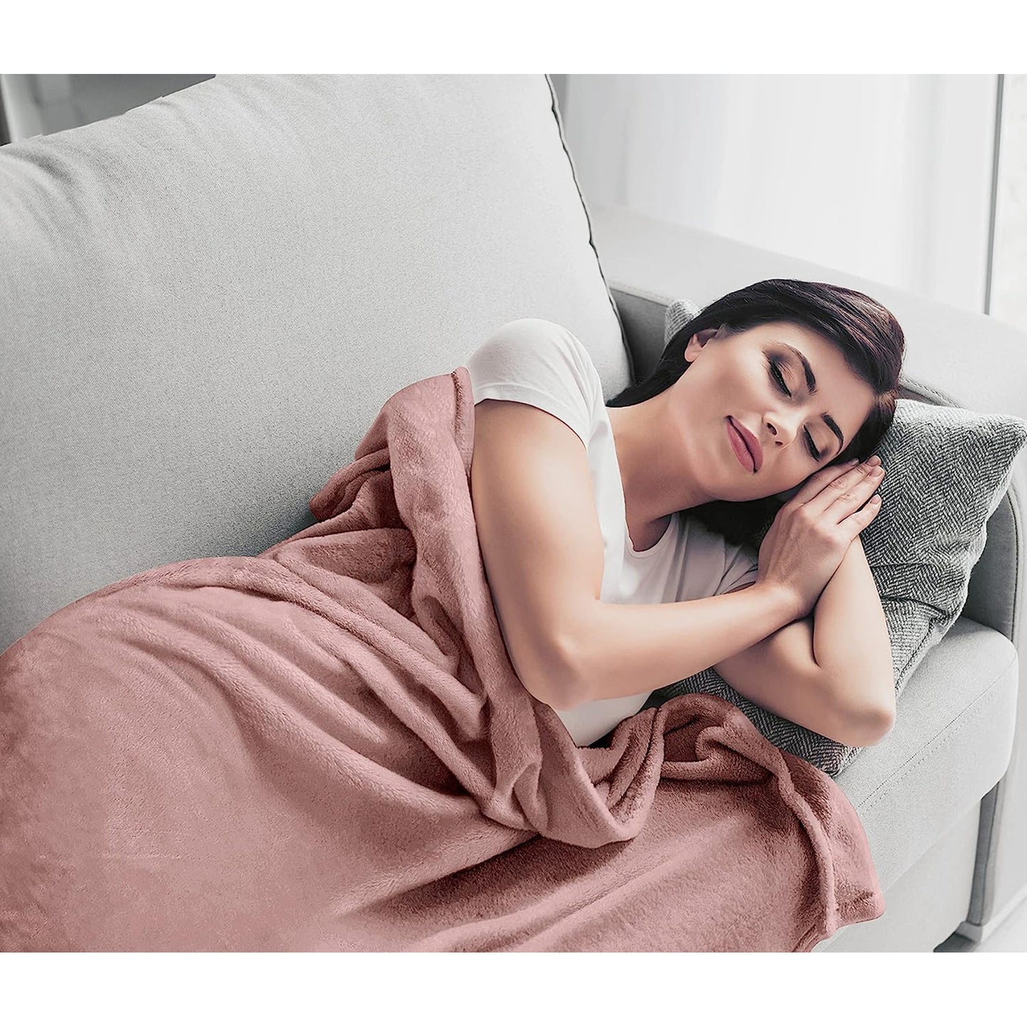 300GSM Microfibre Luxury Anti-Static Fuzzy Soft Fleece Blanket - Rose Pink
