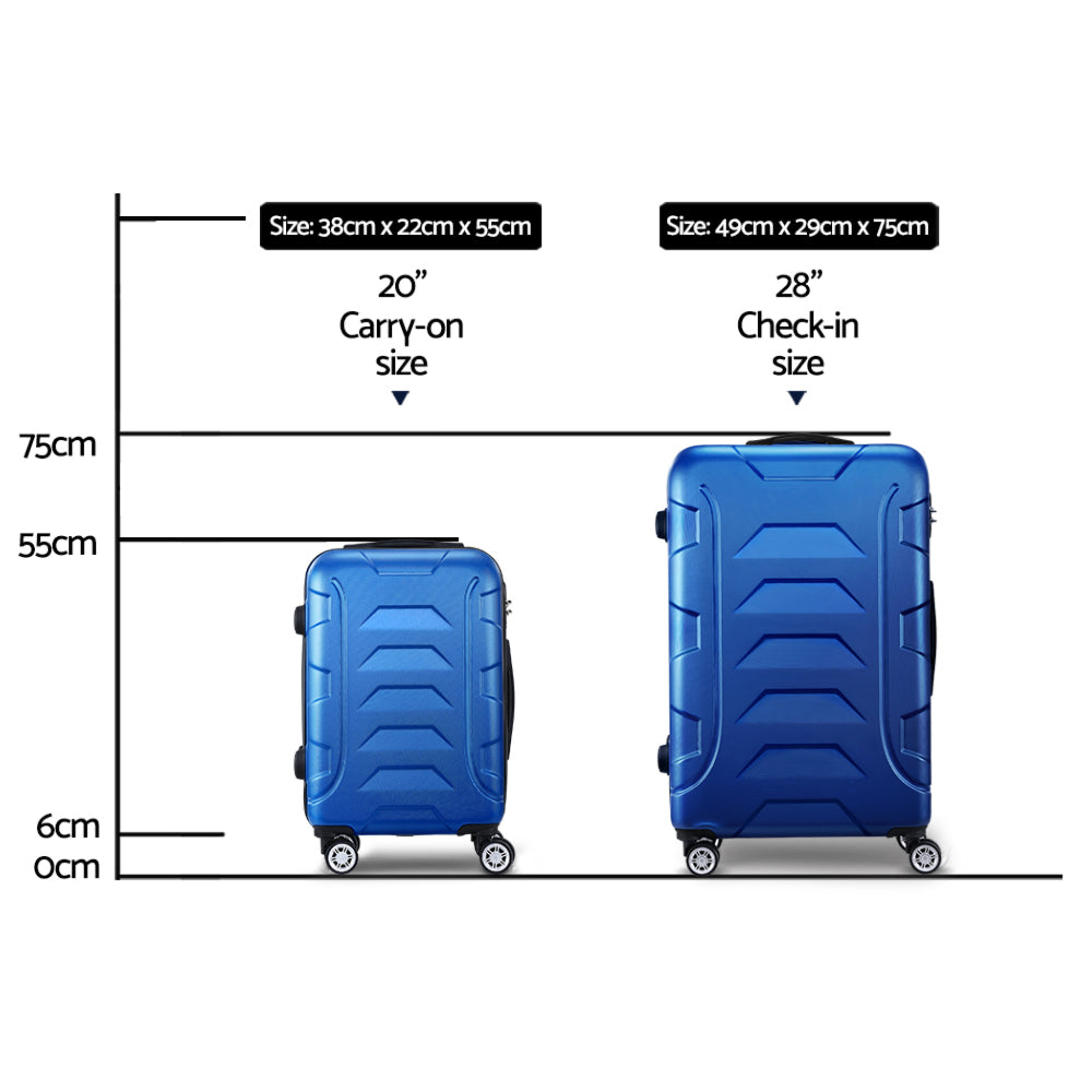 2pc Luggage Travel Sets Suitcase Trolley Lock Bonus Blue