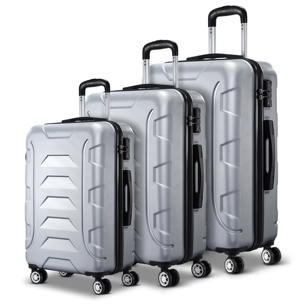 3pc Luggage Travel Sets Suitcase Trolley Lock Silver