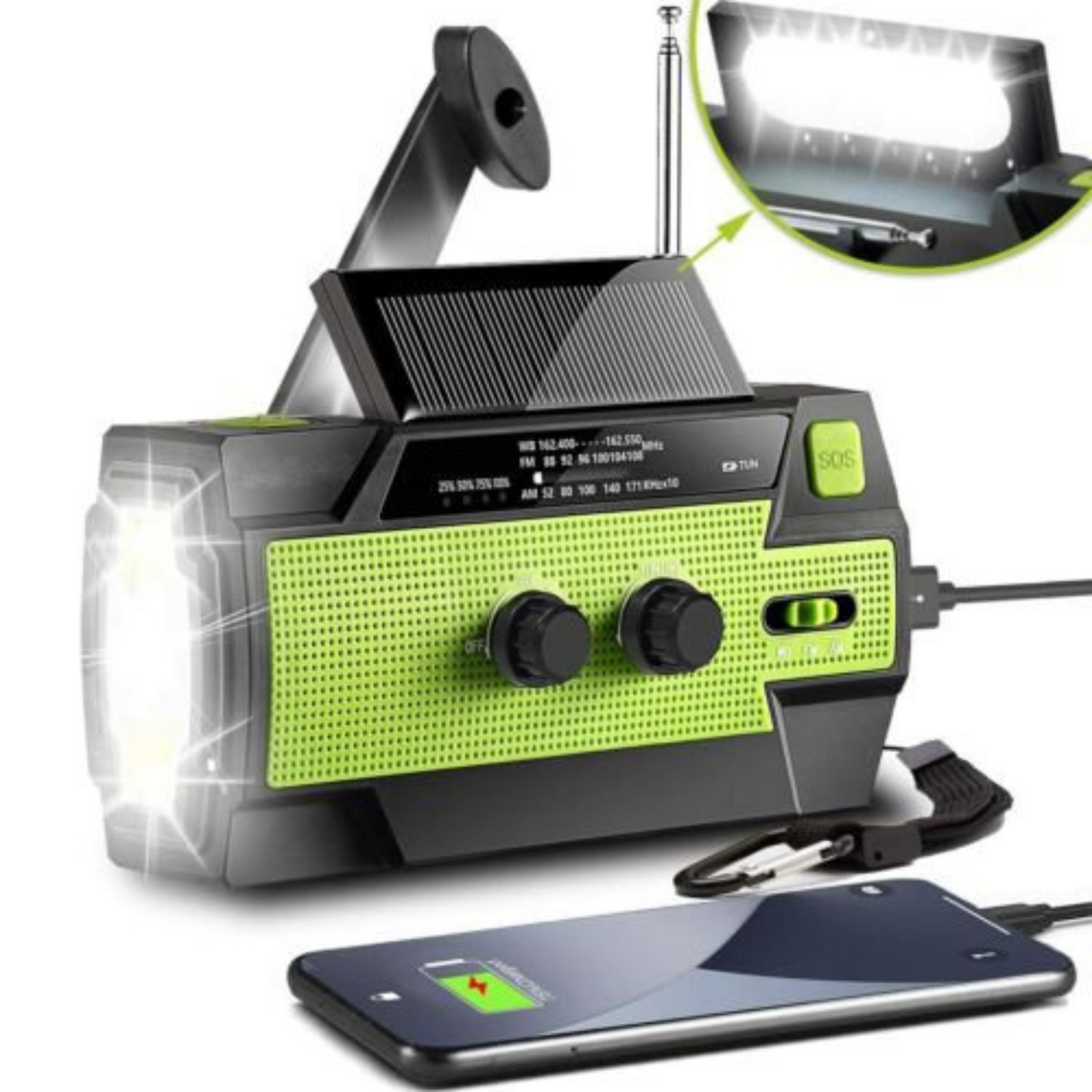 4000mAh Emergency Solar Hand Crank Weather Radio Power Bank Charger Flash Light