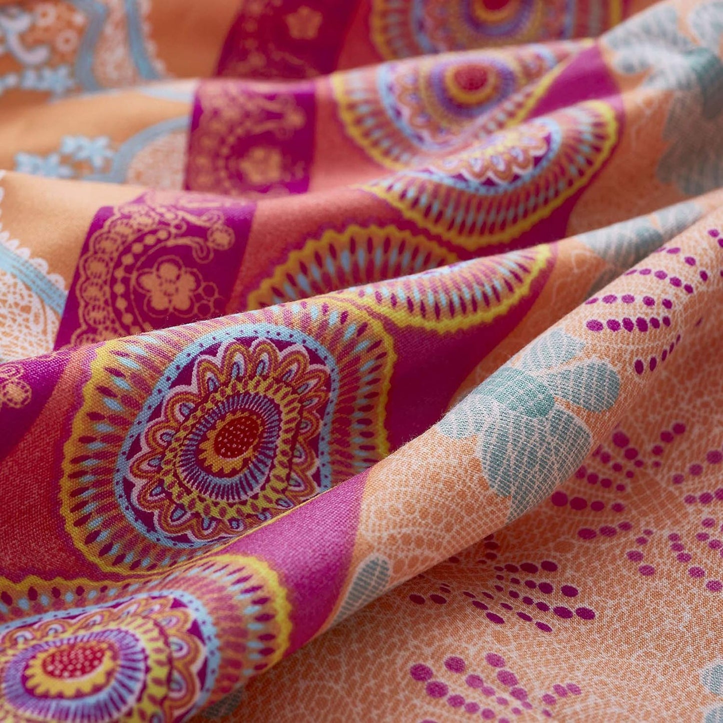 Soft Microfibre Bohemian Mandala Pattern Printed Quilt Cover Set - Orange Coral