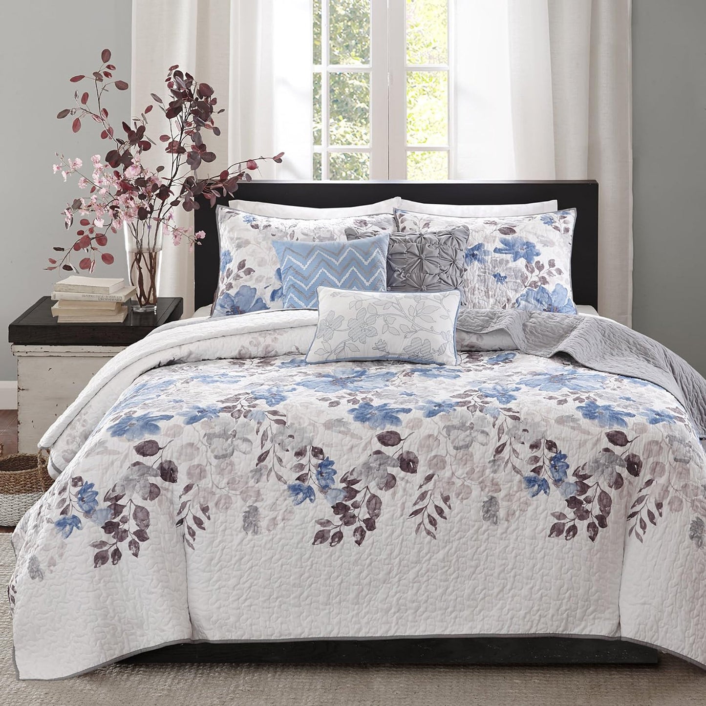 Lightweight Breathable Bedspread Coverlet Set - Floral Blue