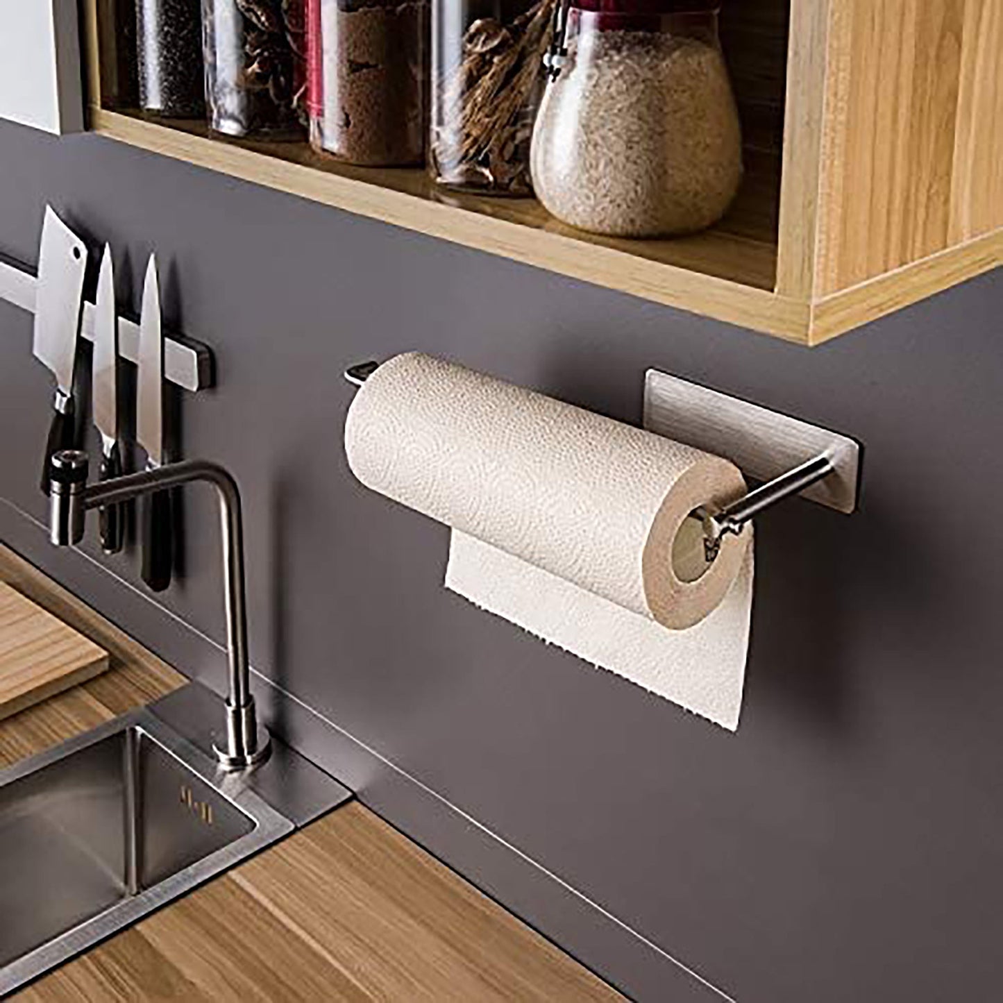 Self Adhesive Stainless Steel Paper Towel Holder Rack - Silver