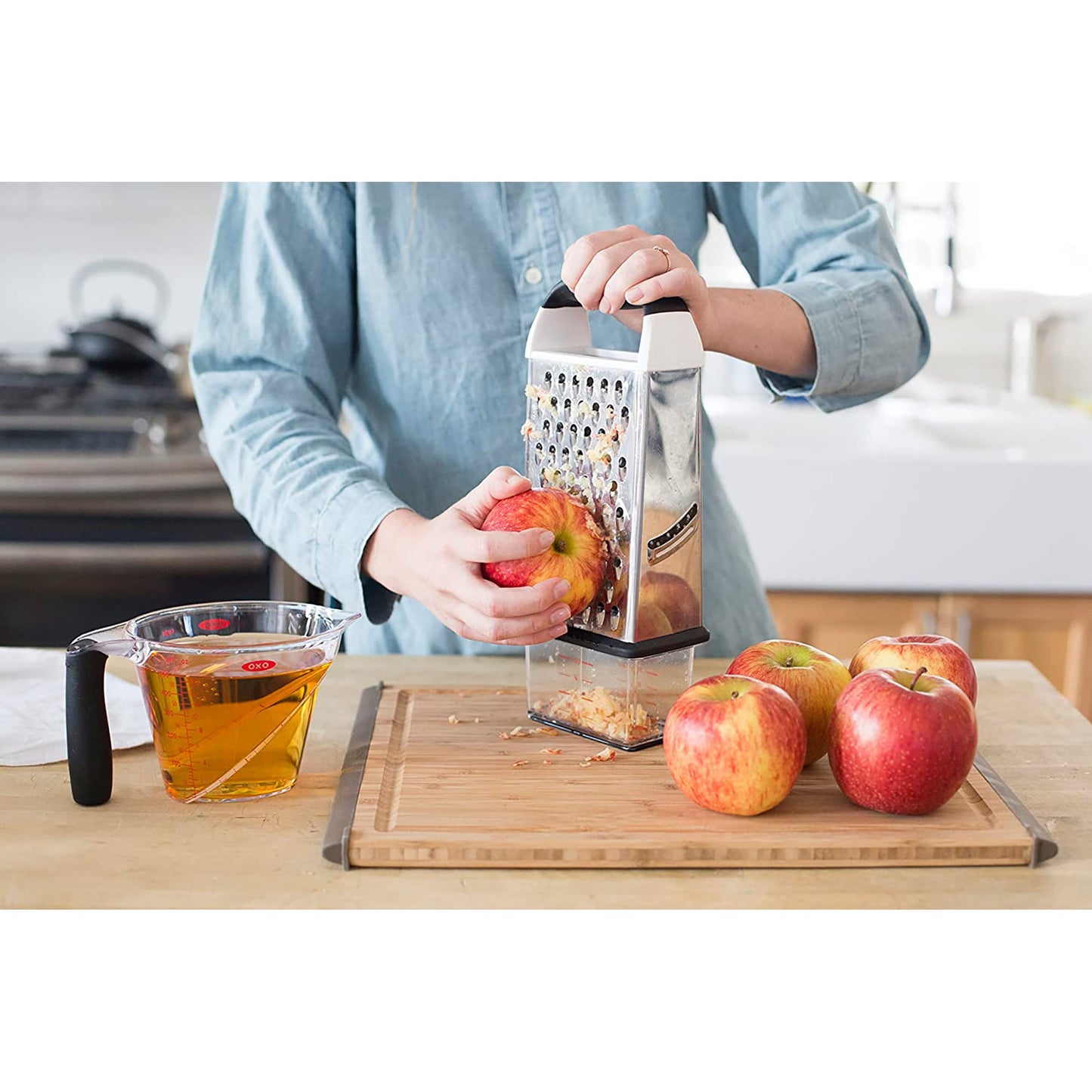 Box Grater with Catch and Store Container - White