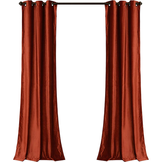 Room Darkening Velvet Curtains Window Panel Set for Living Dining Bedroom Pair 84 in - Rust