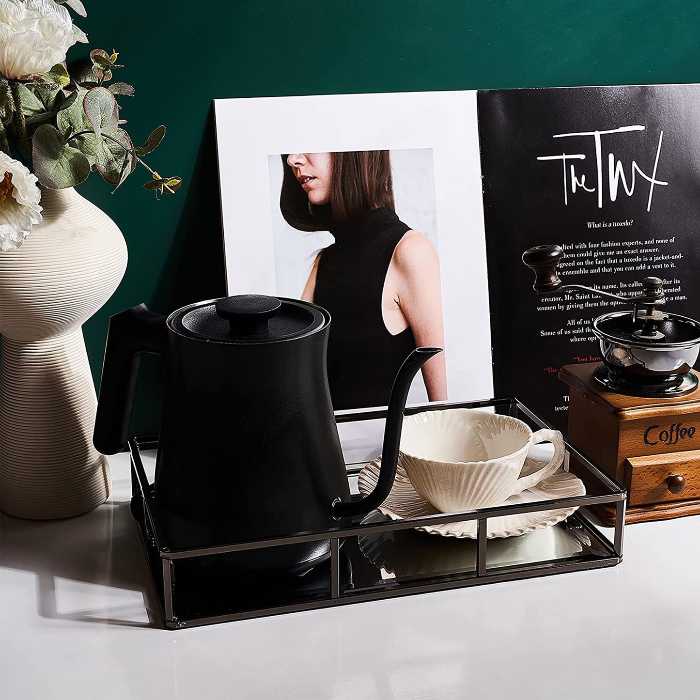 Decorative Metal Mirror Tray Organizer for Bathroom Counter Bathroom 12x7x2 Inch - Black