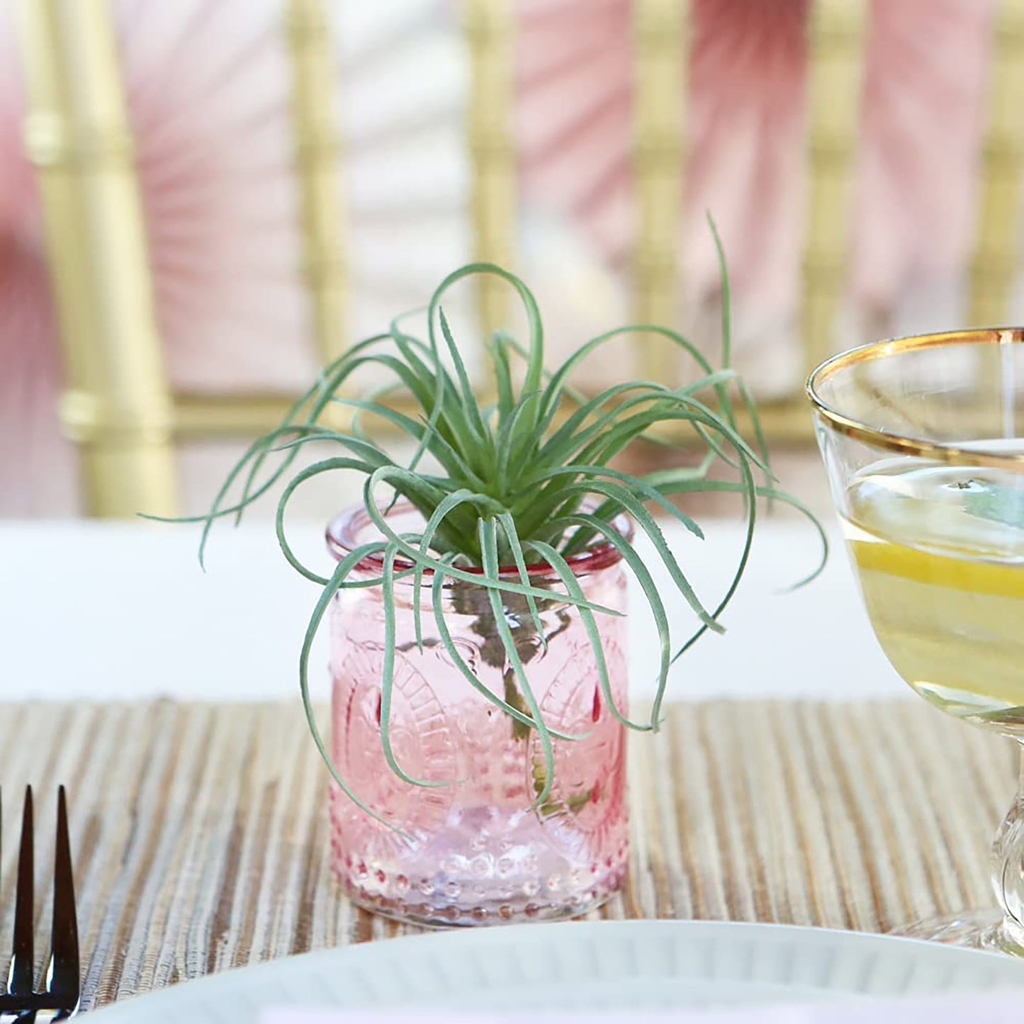 Vintage Glass Tea Light Candle Holder Set of 4 - Pink