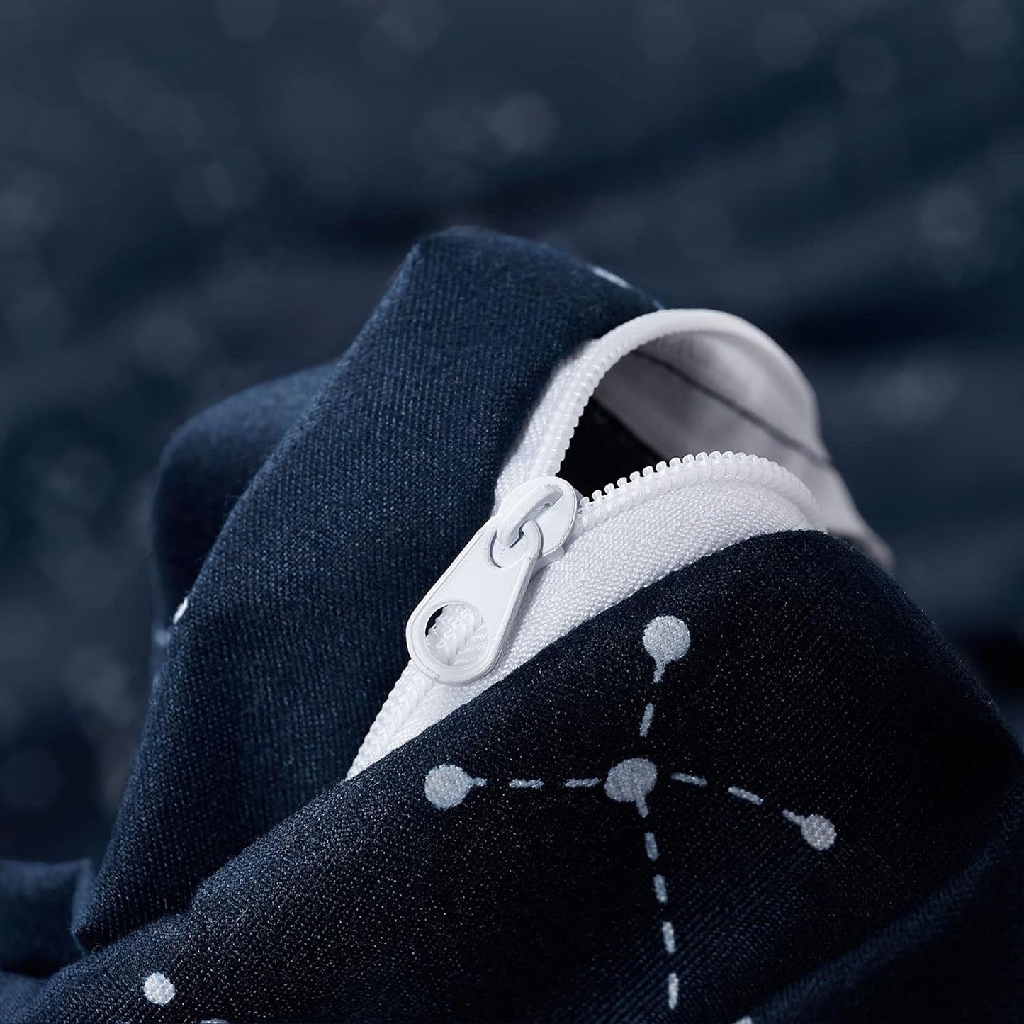 Soft Microfibre White Space Stars Pattern Quilt Cover Set - Navy Blue