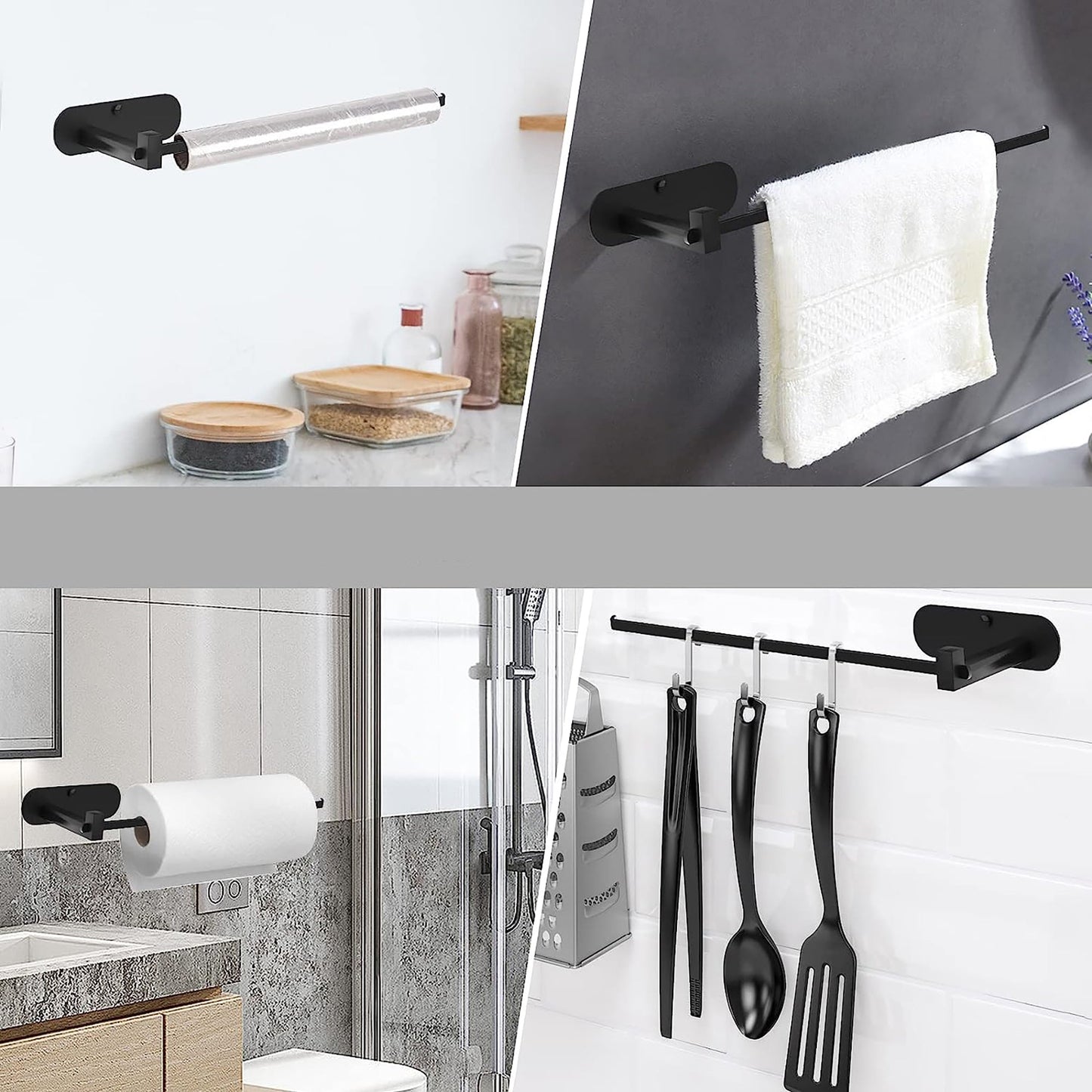 Aluminum Paper Tower Holder Self Adhesive or Drilling 13.78 Inch - Pure Black