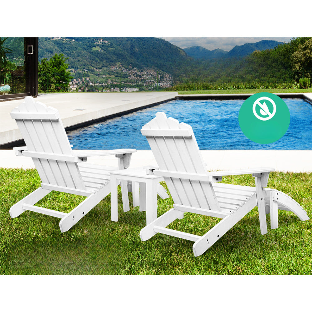 Outdoor Sun Lounge Beach Wooden Adirondack Patio Chair Table - White