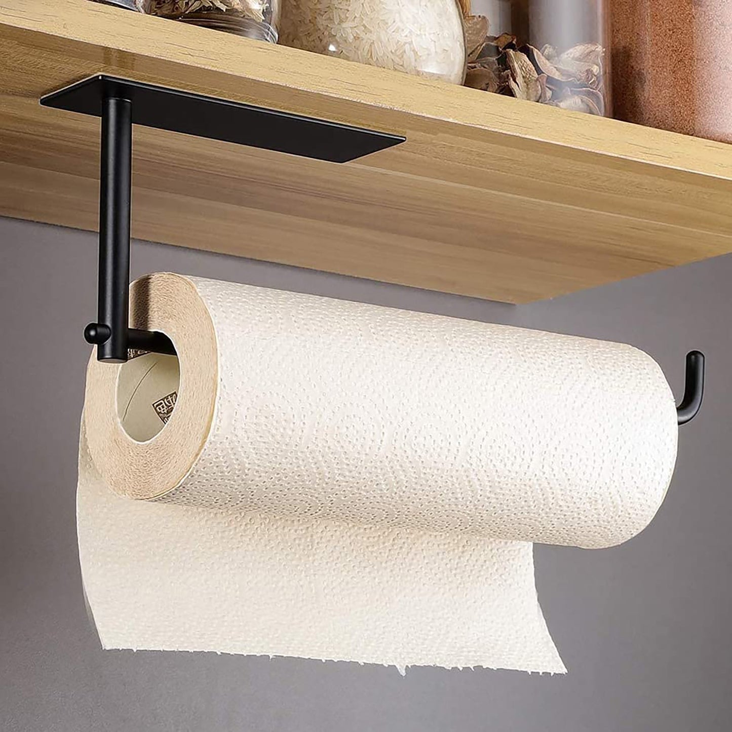 Self Adhesive Stainless Steel Paper Towel Holder Rack - Black