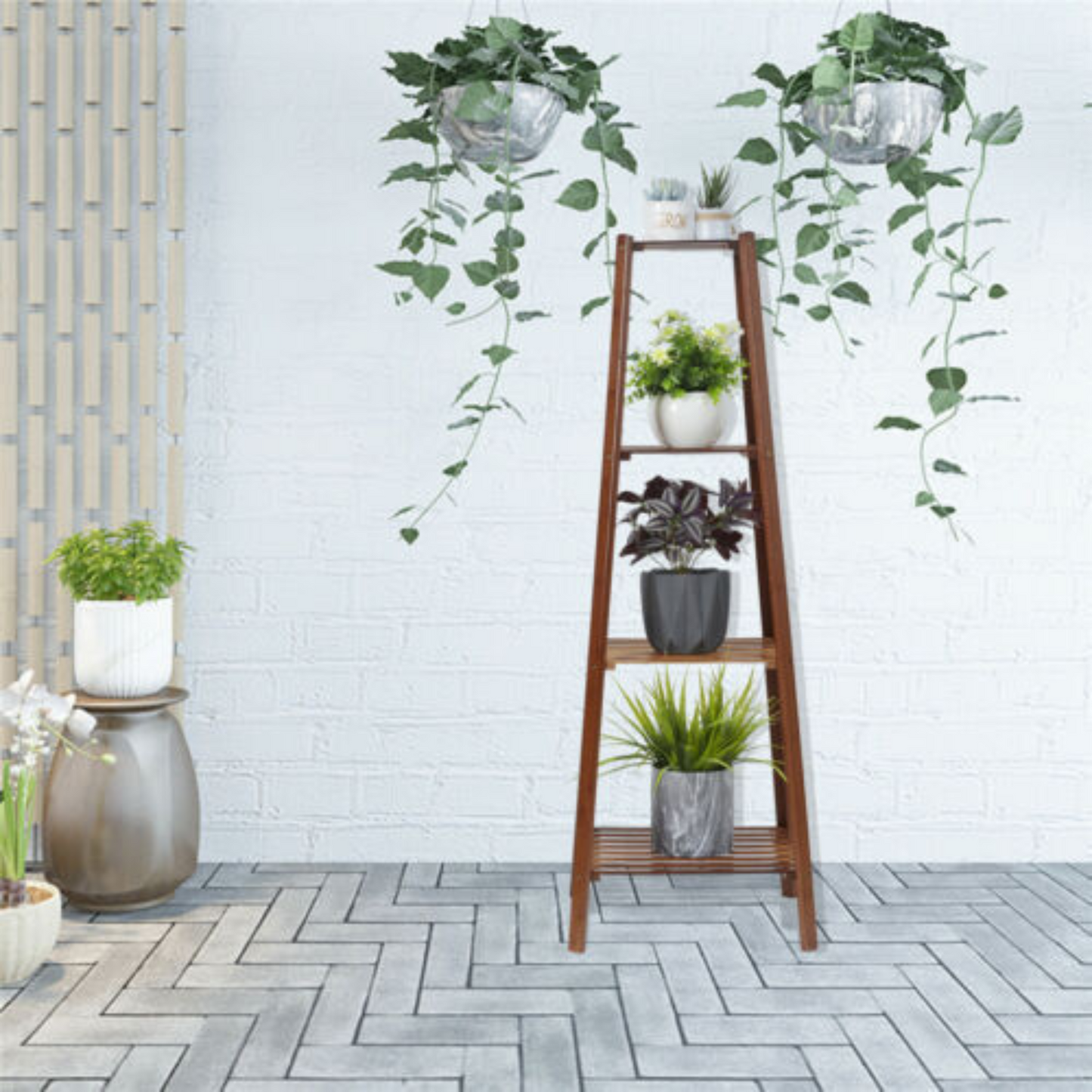 Wood Flower Pot Plant Stand Multi-Tier Display Rack for Indoor Outdoor