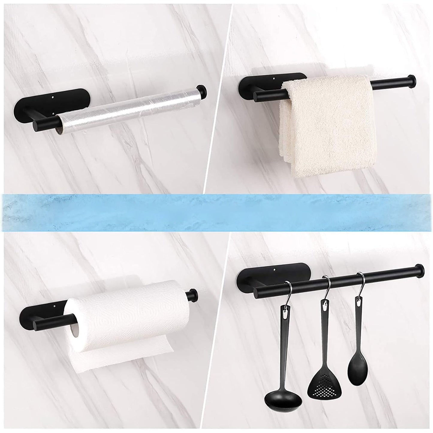 Stainless Steel Paper Tower Holder Self Adhesive or Drilling 13.4 Inch - Black