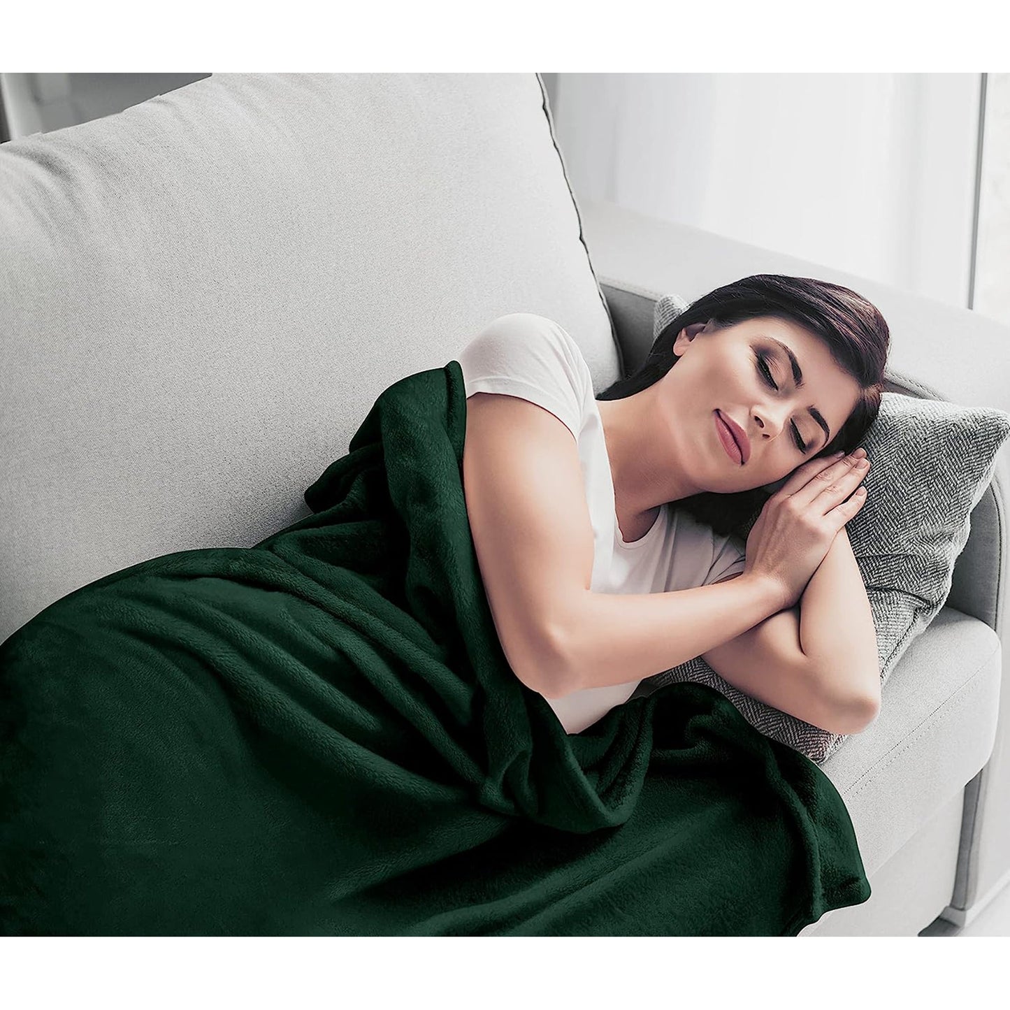 300GSM Microfibre Luxury Anti-Static Fuzzy Soft Fleece Blanket - Green