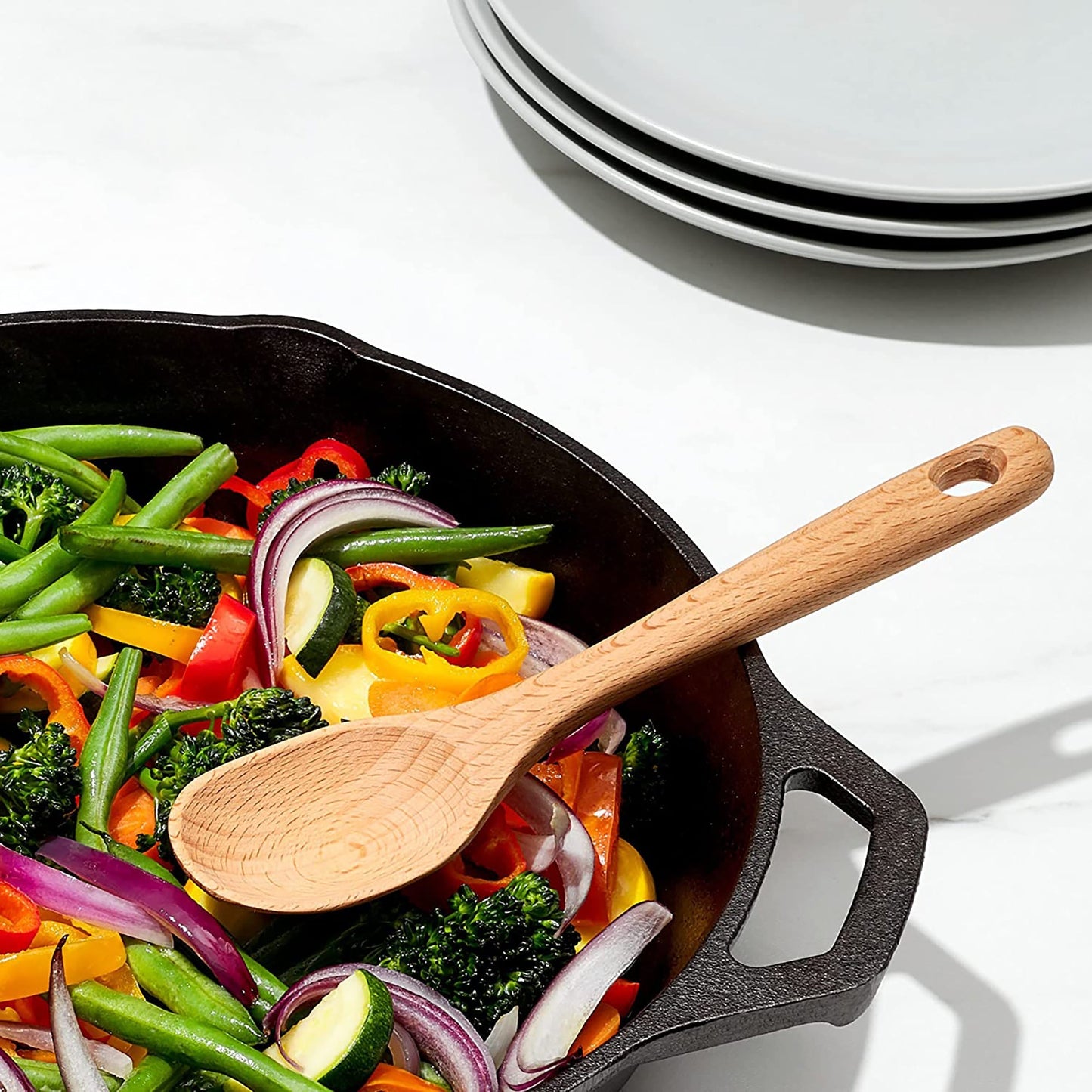 Solid Beechwood Wooden Kitchen Spoon - Brown