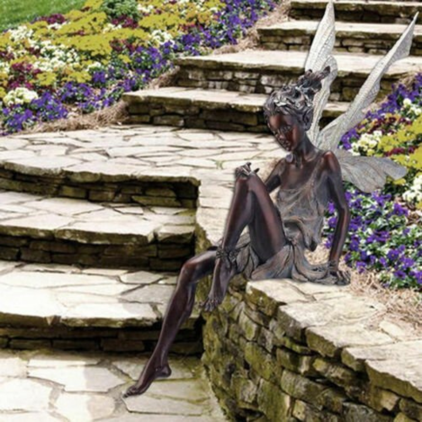 Outdoor Resin Fairy Statue Sitting Fairy Garden Ornament Sculpture Decor