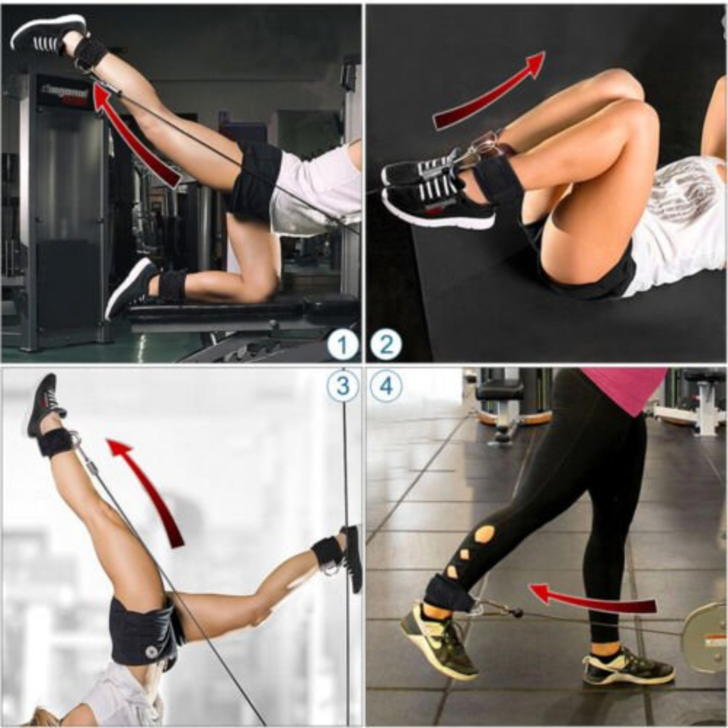 2pcs Weight Lifting Ankle D-Ring Straps 2pcs Pulley Cable Attachment for Gym Leg Workouts