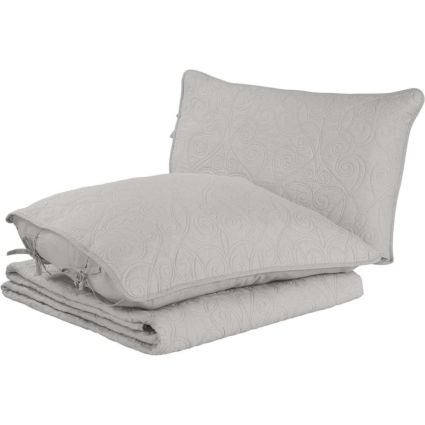 100% Cotton, Reversible All Season Bedding Quilt Set - Soft Grey