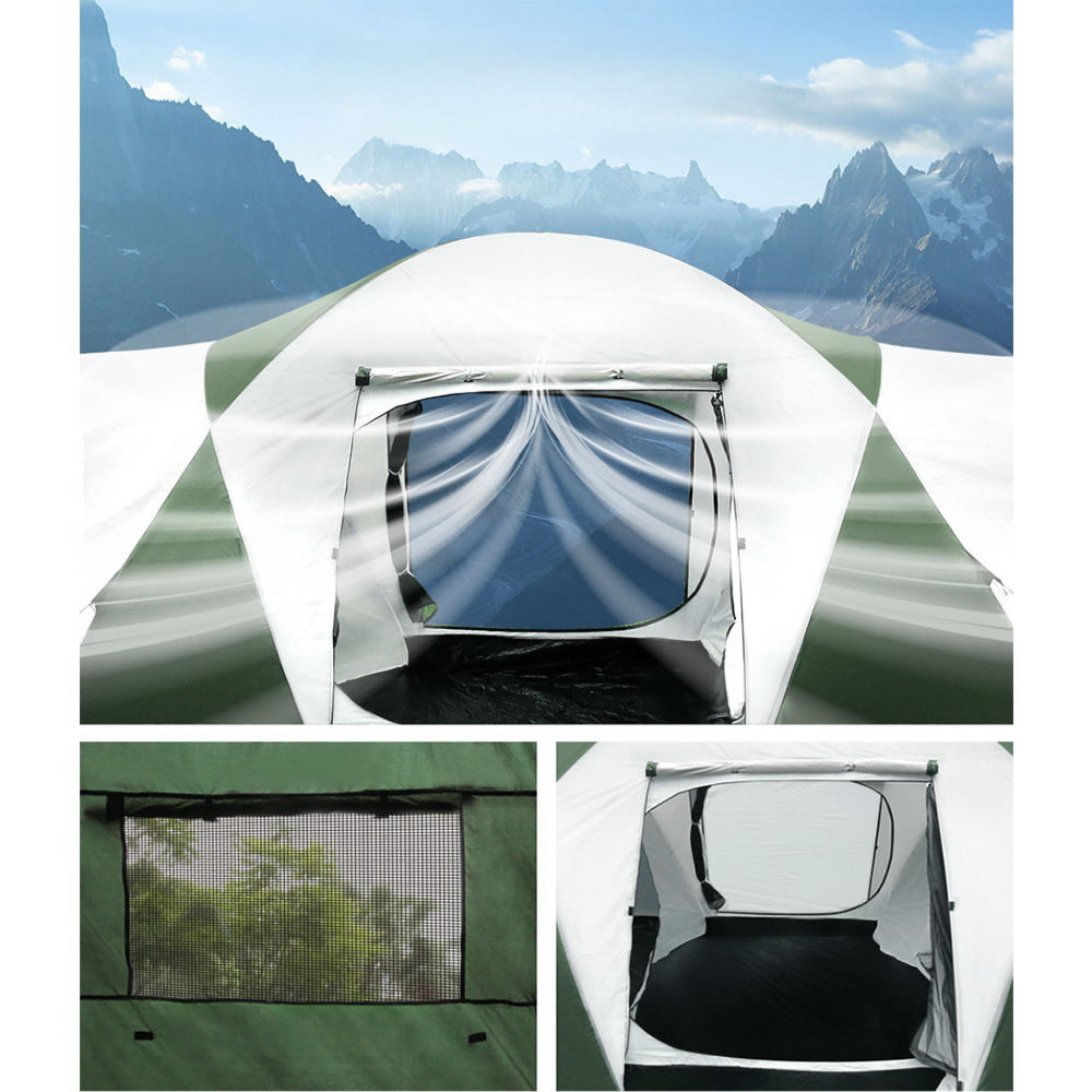 Camping Tent Hiking Beach Tents 3 Room Green - Fits 12 Person