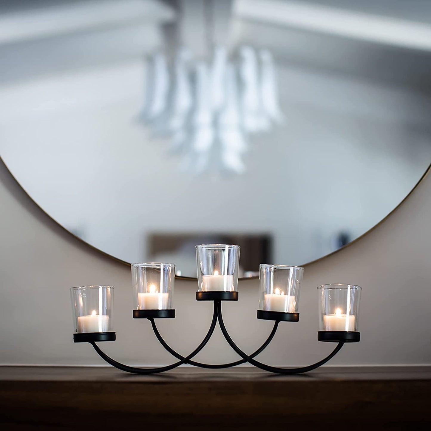 Elegant Metal Votive Candelabra Decorative Candle Centerpiece Candle Holder - Black