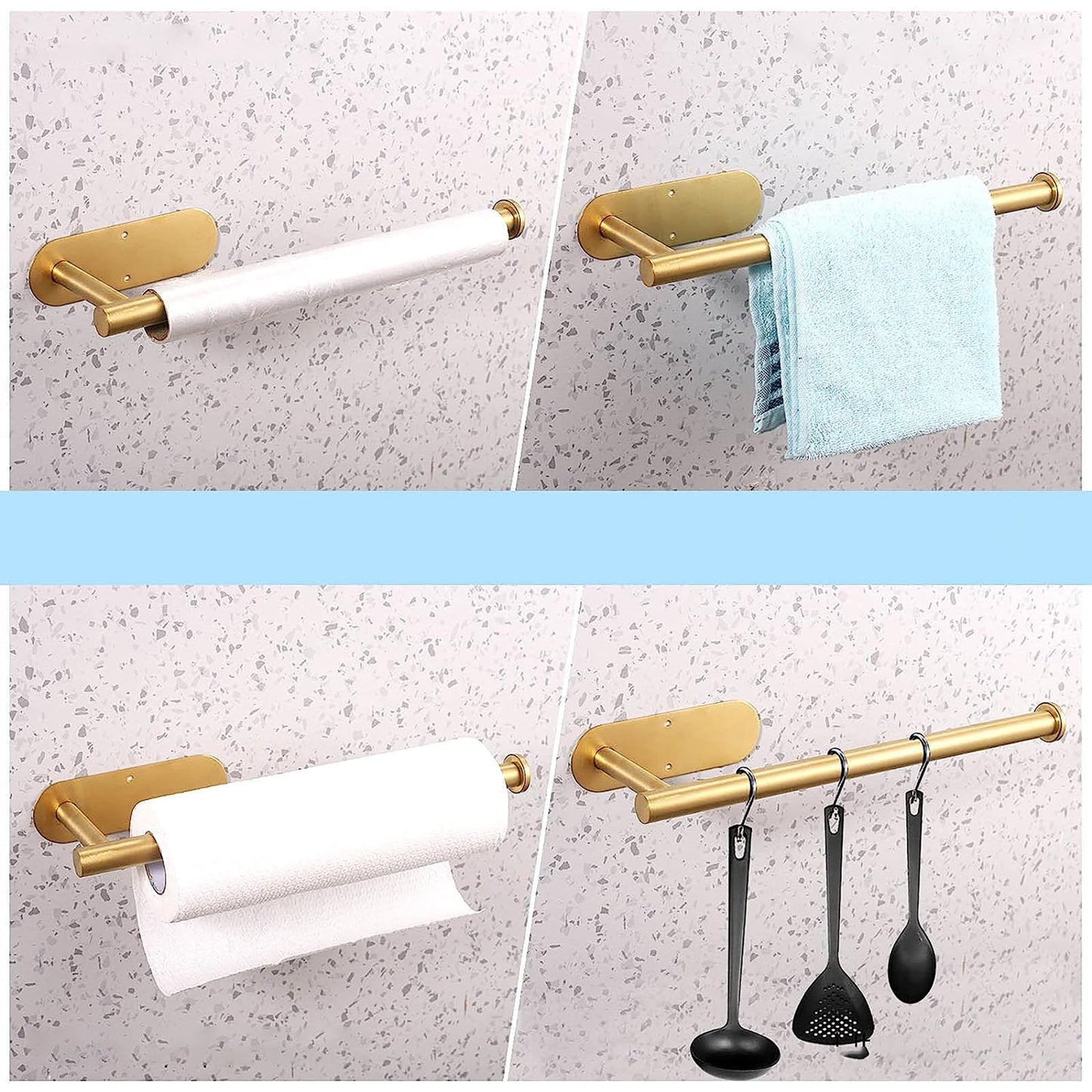 Stainless Steel Paper Tower Holder Self Adhesive or Drilling 13.4 Inch - Gold