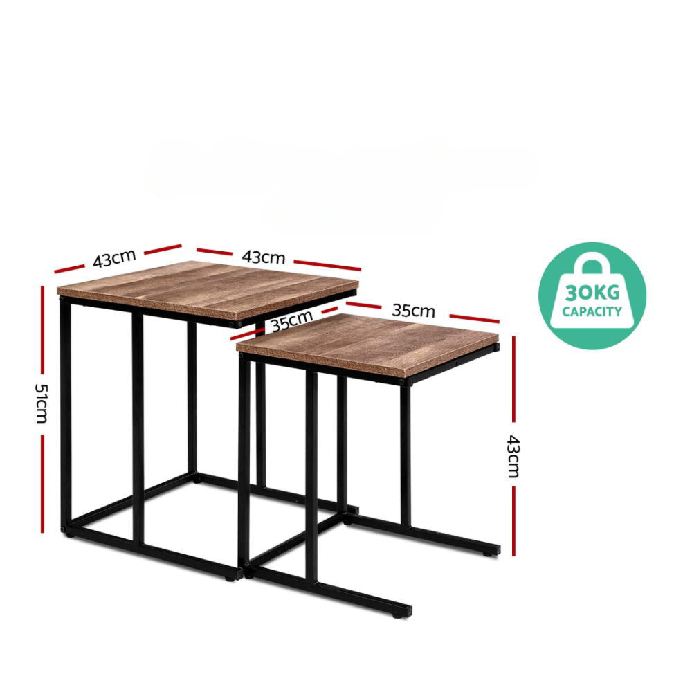 Coffee Table Nesting Side Tables Wooden Rustic Vintage Metal Frame
