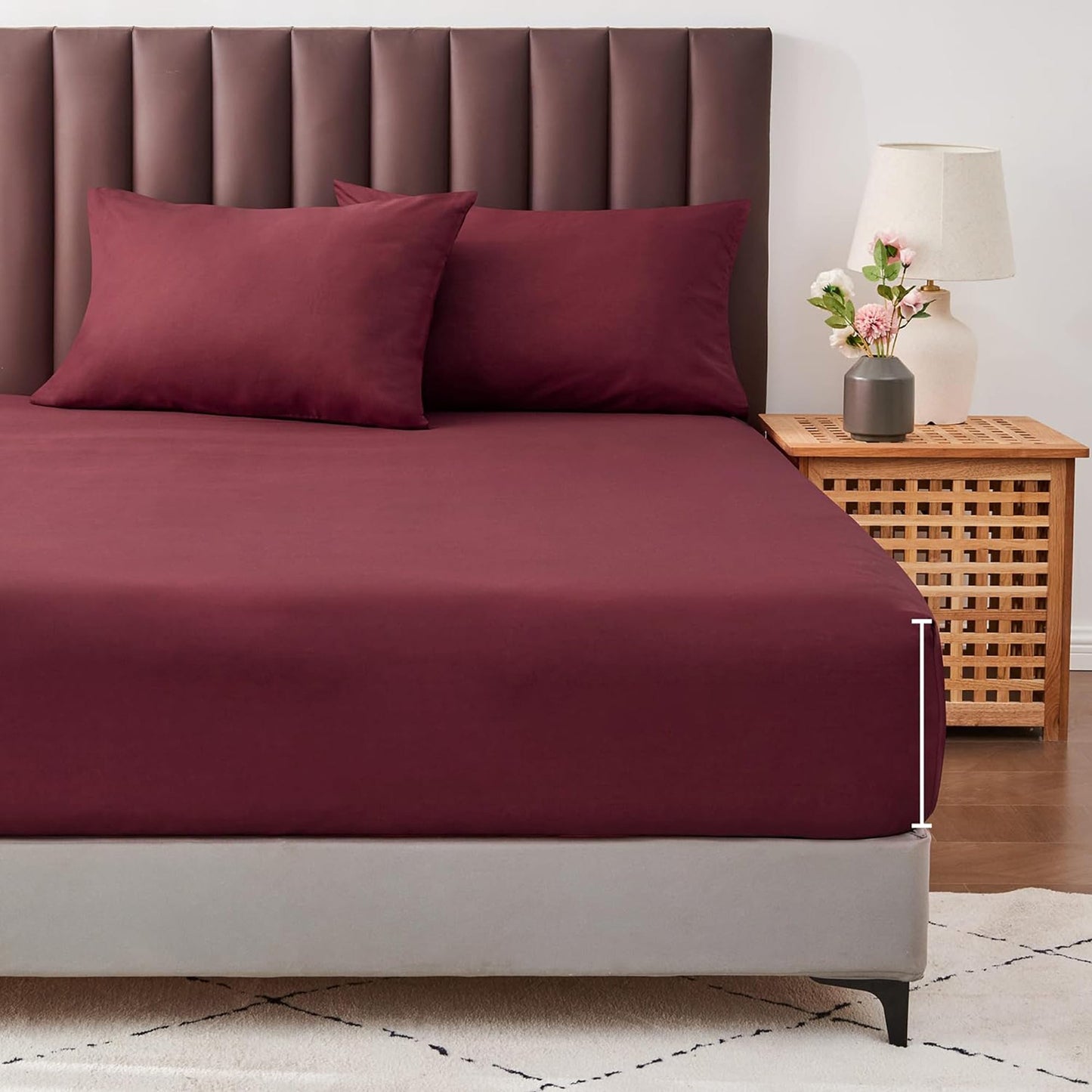 1000TC Cotton Blend Soft and Breathable Fitted Sheet 40cm Deep Pocket - Burgundy