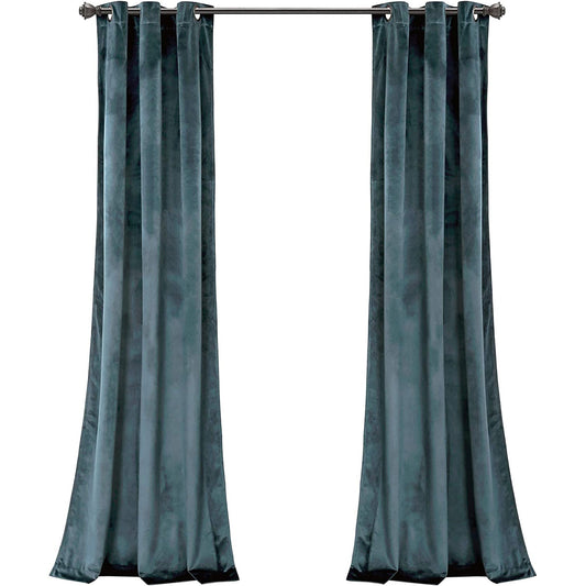 Room Darkening Velvet Curtains Window Panel Set for Living Dining Bedroom Pair 84 in - Blue