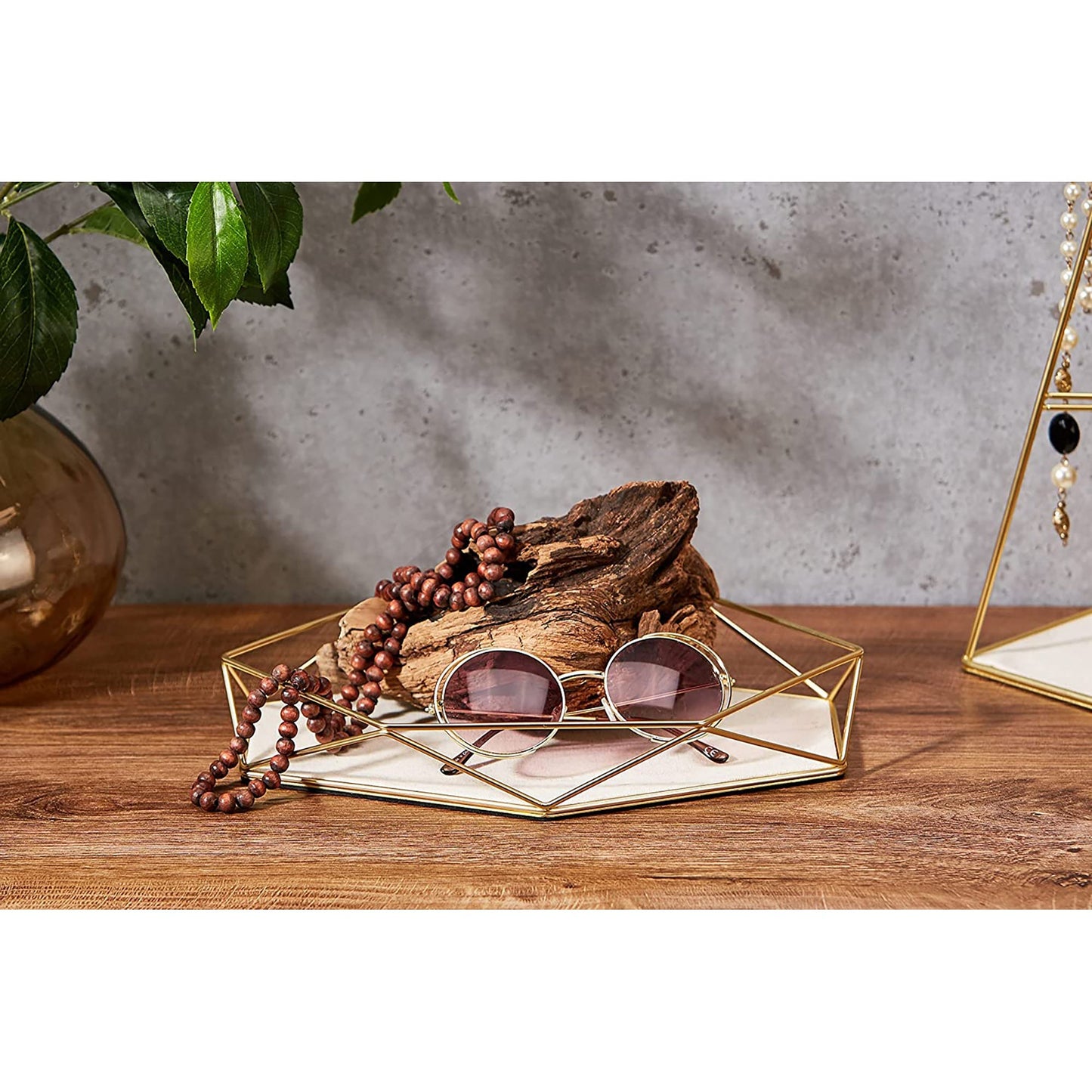 Stylish Geometric Shaped Metal Jewelry Tray - Matte Brass