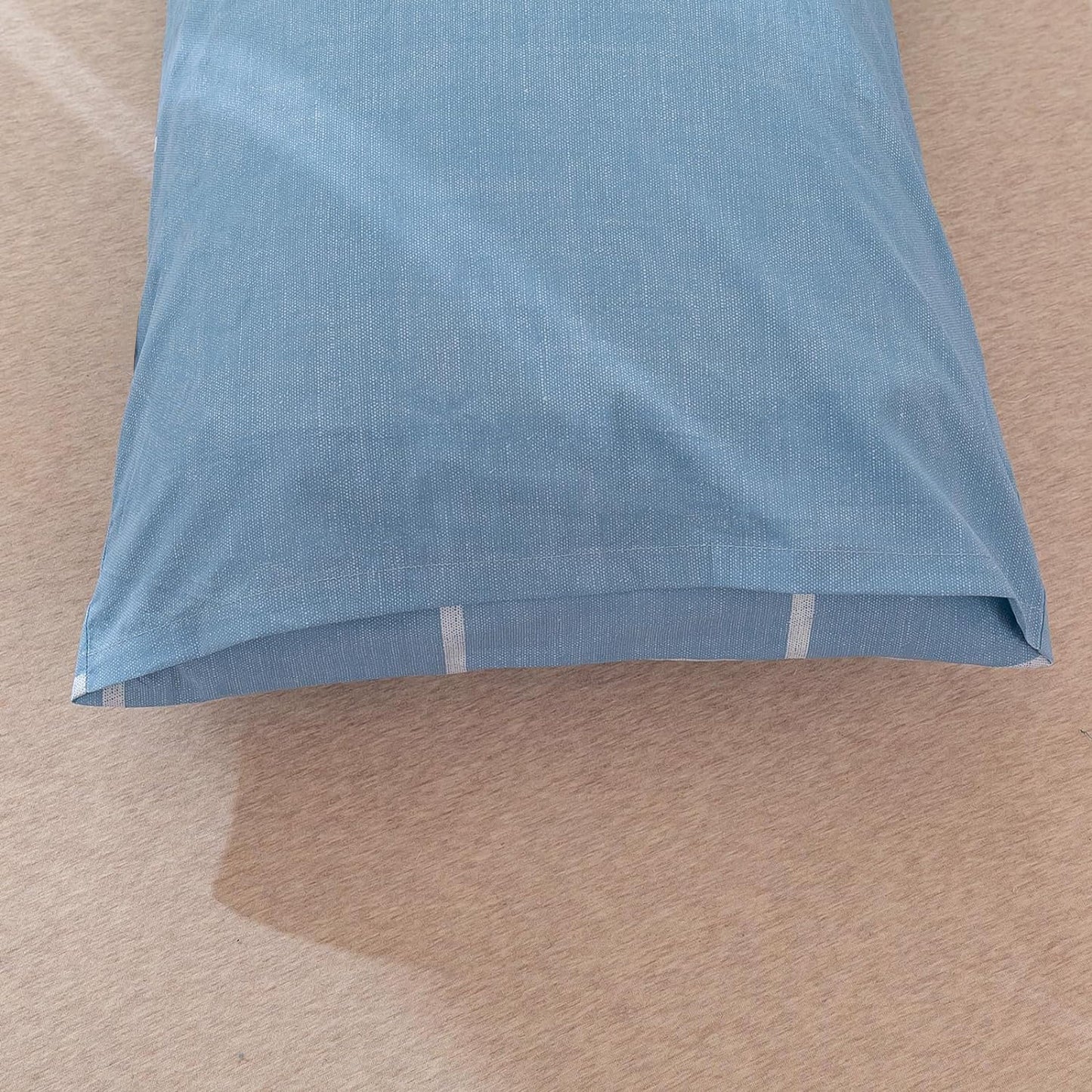 225TC Soft and Cozy Hypoallergenic Cotton Washed Quilt Cover Set - Checkered Blue