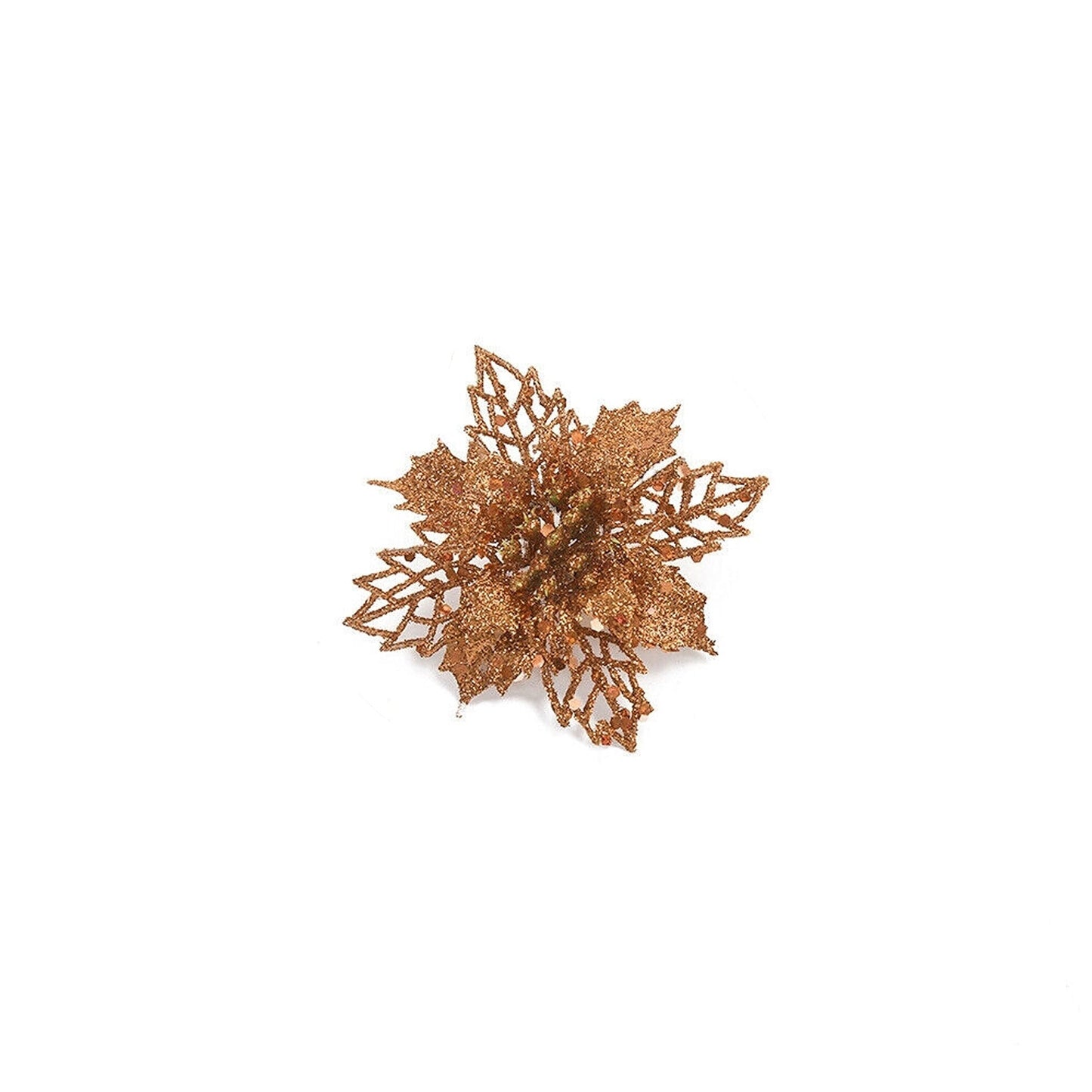 10pcs Christmas Poinsettia Glitter Flower Decorations Xmas Tree Hanging