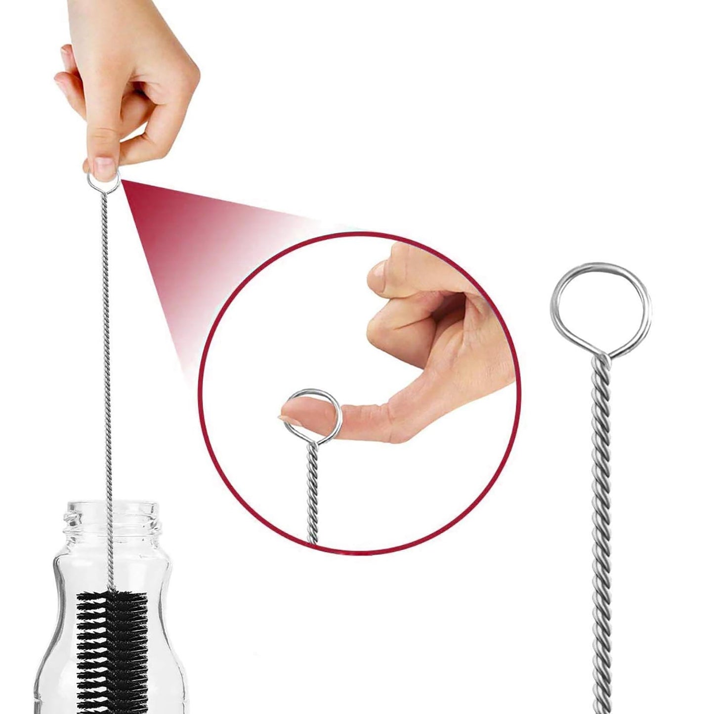 Stainless Steel Nylon Pipe Tube Cleaner Long Straw Brush - 8.2 Inch