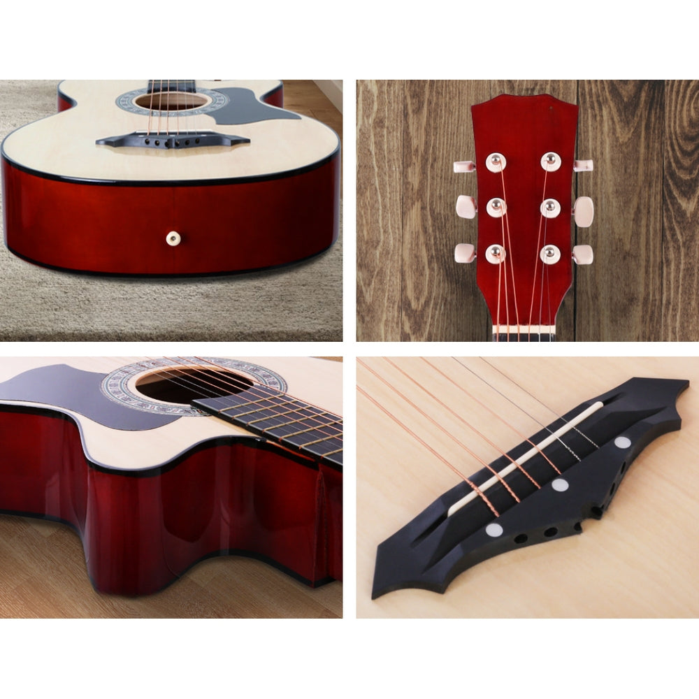 38 Inch Wooden Acoustic Guitar with Accessories set Natural Wood