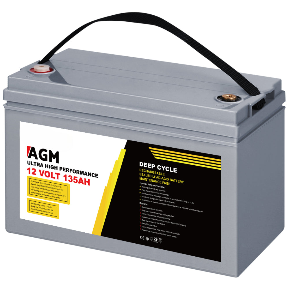 Solar Powered Marine Battery Battery Caravan Box AGM 135Ah - 12V