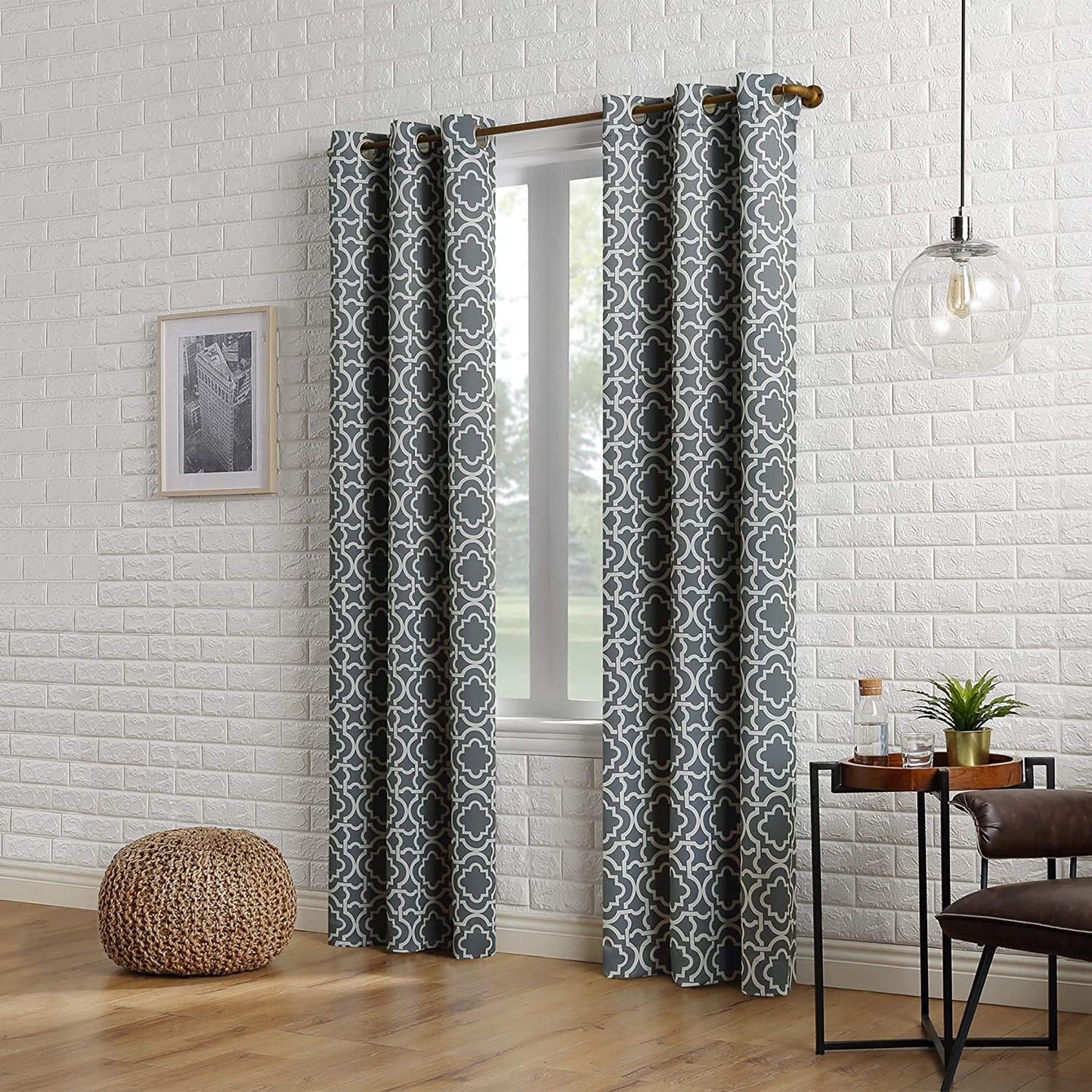 Trellis Blackout Grommet Curtain Panel 40x84 Inch - Gray