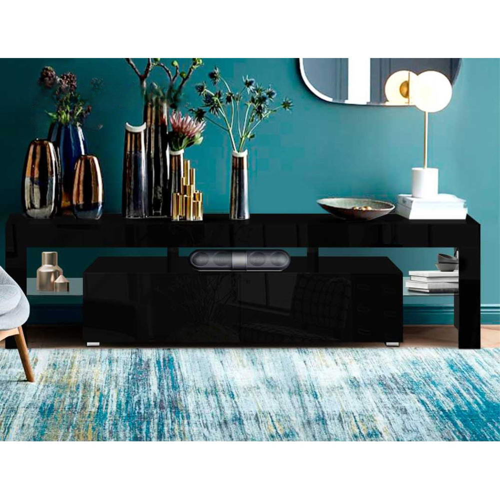 189cm RGB LED TV Stand Cabinet Entertainment Unit Gloss Furniture Drawers Tempered Glass Shelf Black
