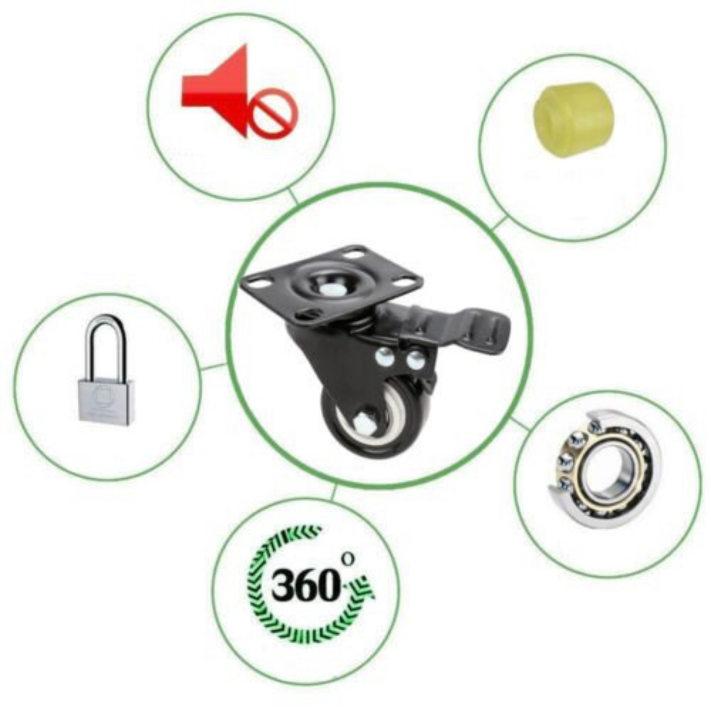 2 Inch Heavy Duty Caster Wheels Polyurethane Swivel Castors with Brake
