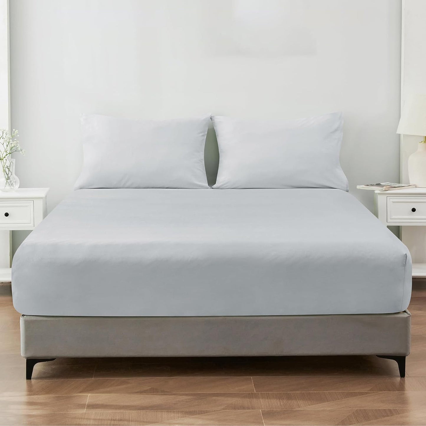 1200TC Sateen Weave Premium 100% Cotton Fitted Sheet - Silver