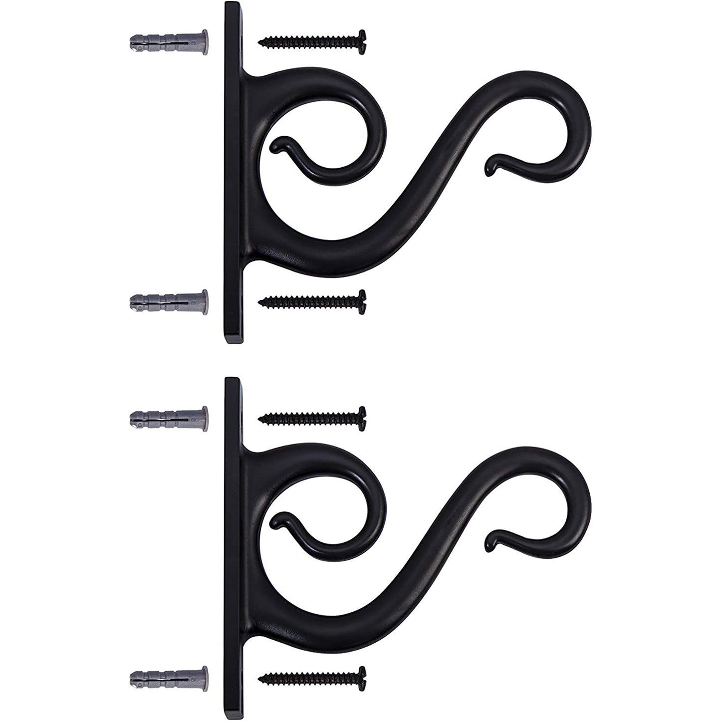 Scroll Bracket Double Window Curtain Rod Set 28 to 48 Inch - Black