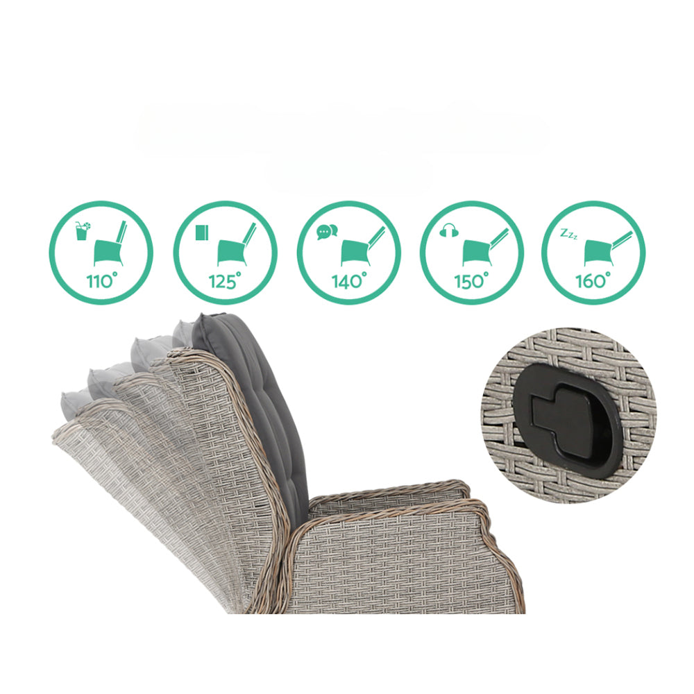 Recliner Chairs Outdoor Patio Wicker Sofa Lounge  Set of 2 - Black
