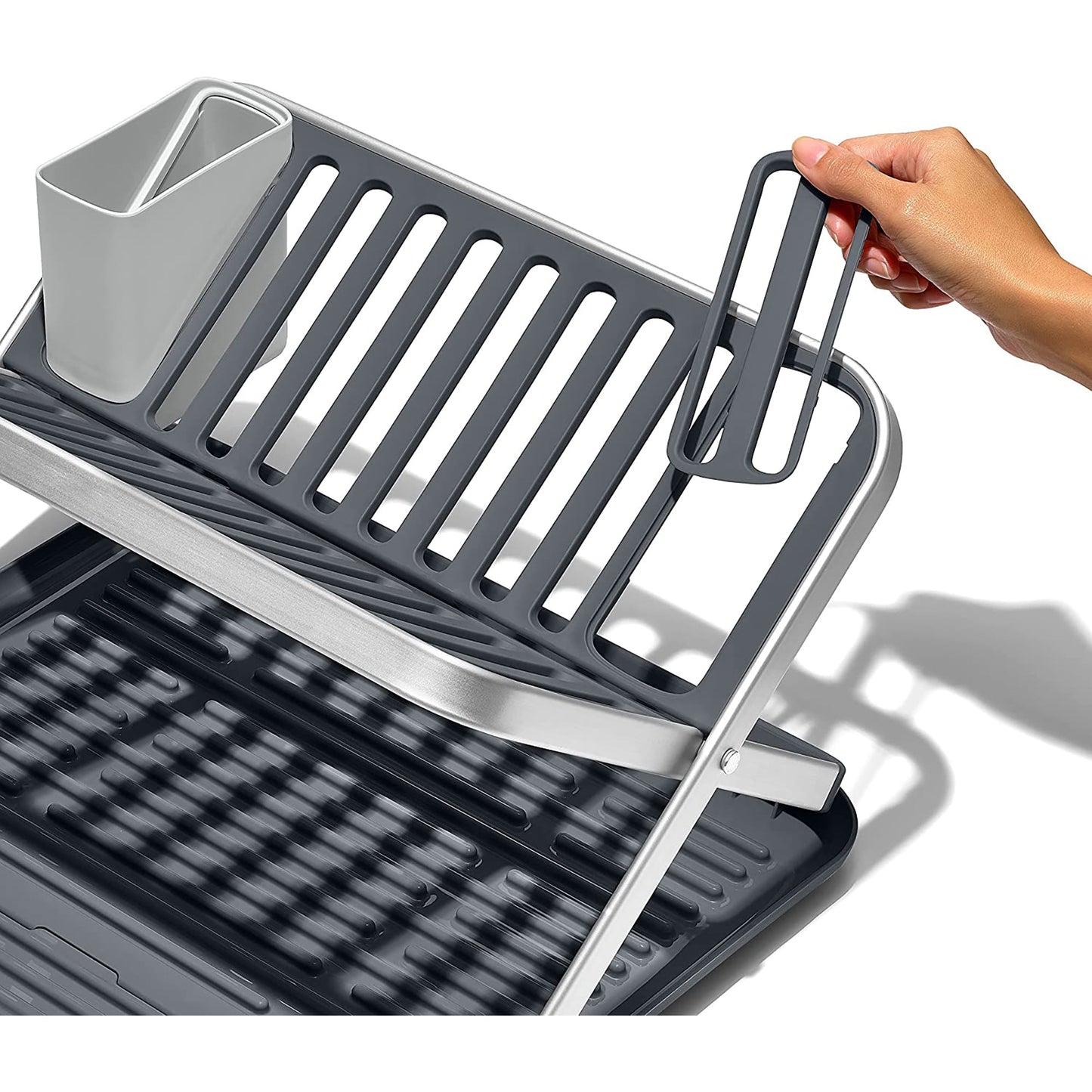 2-in-1 Foldable or Flat Dish Drying Rack - Grey